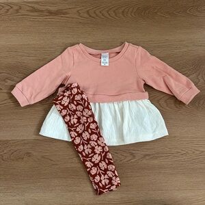 Carter Pink and White Baby Dress with Floral Leggings